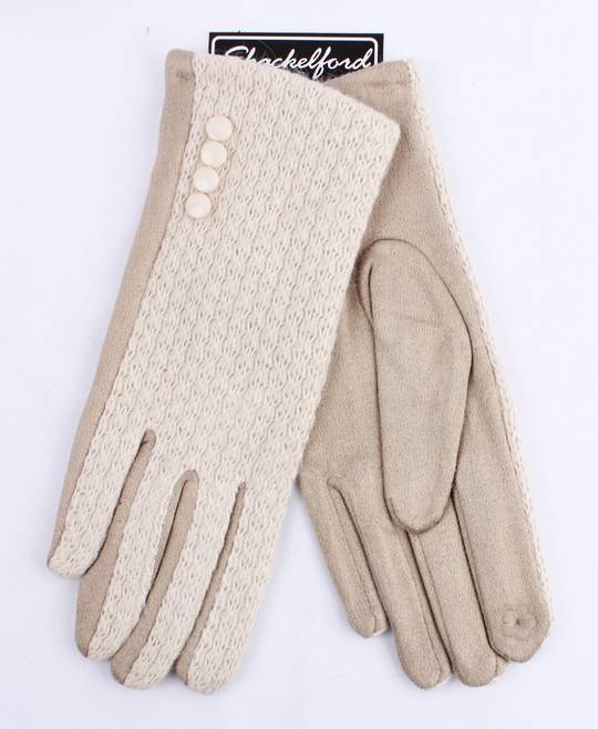Shackelford chenille knit glove glove with decorative button beige STYLE:S/LK5066BGE